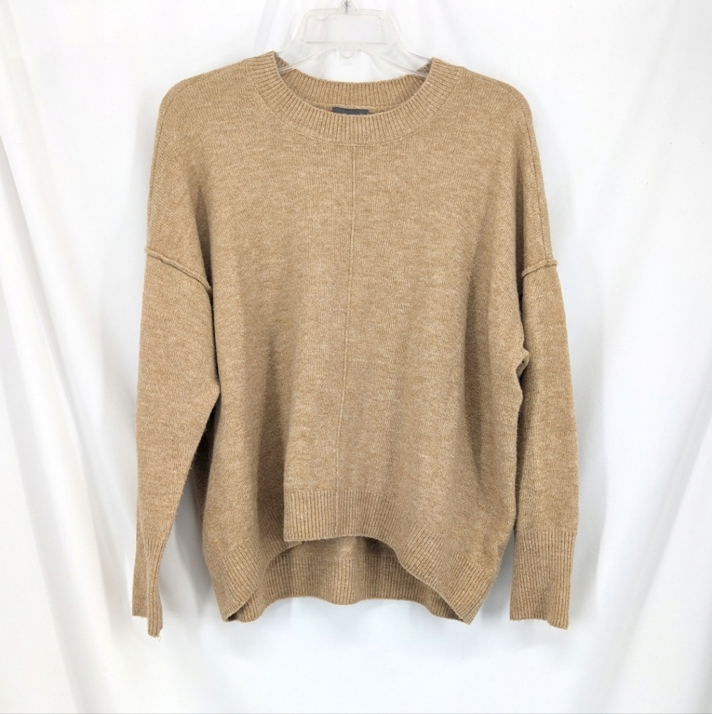 Vince Camuto Beige Crew Neck Oversized Boxy Knit Sweater Medium Fall Neutral